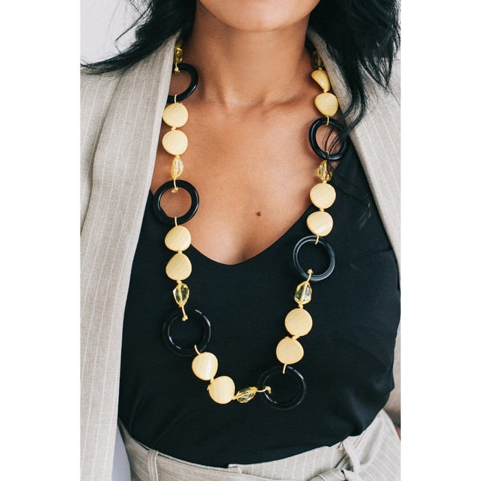 Бусы "Стиль" кольца, цвет чёрно-жёлтый, 100см