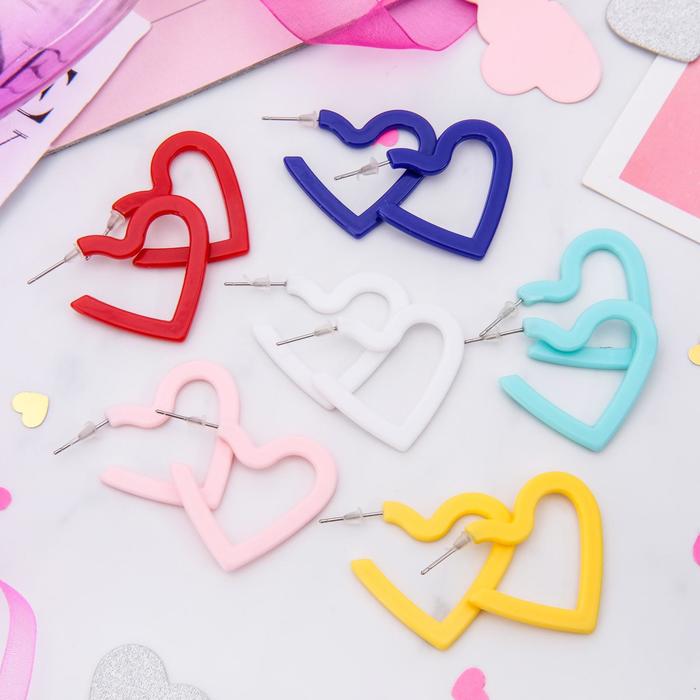 Серьги пластик "Яркая юность" сердце, цвет МИКС