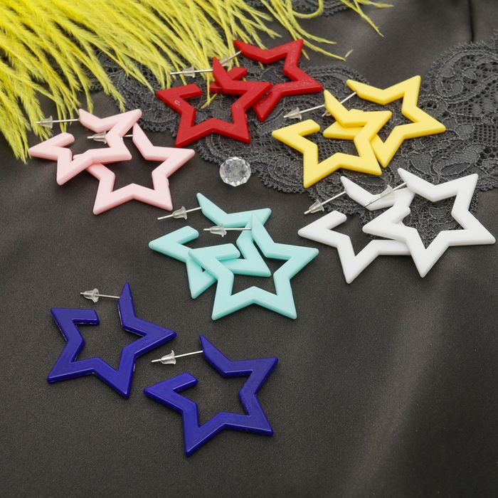 Серьги пластик "Яркая юность" звезда, цвет МИКС