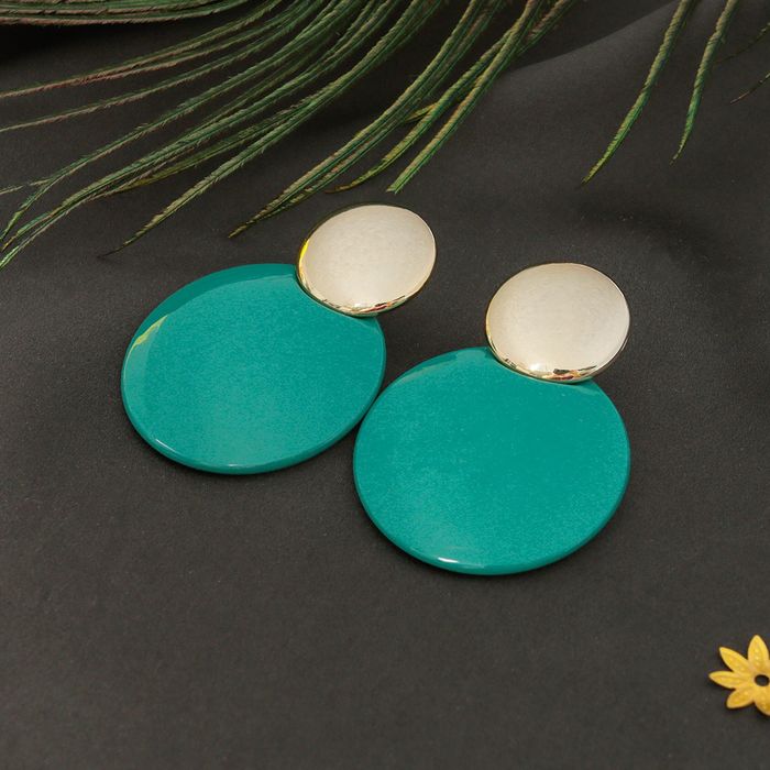 Серьги пластик "Яркая юность" два круга, цвет зелёно-золотой