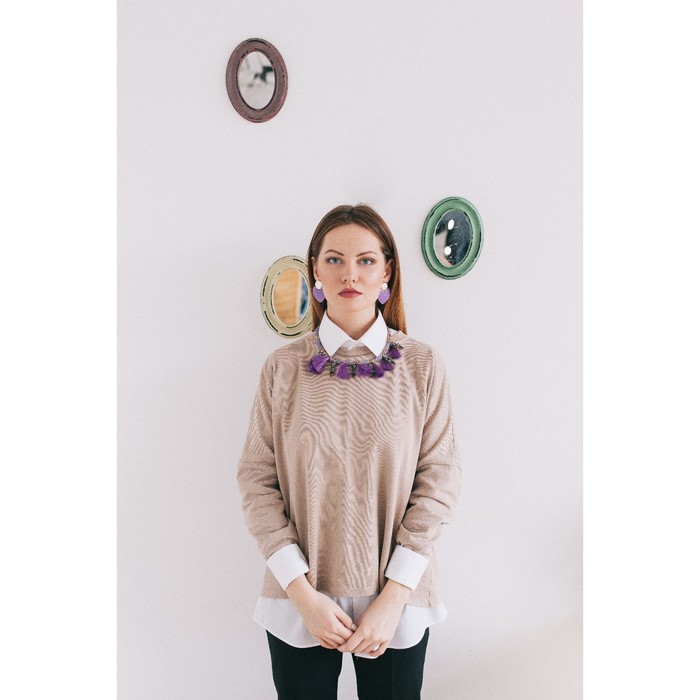 Серьги пластик "Яркая юность" сердце с кругом, фиолетово-золотой