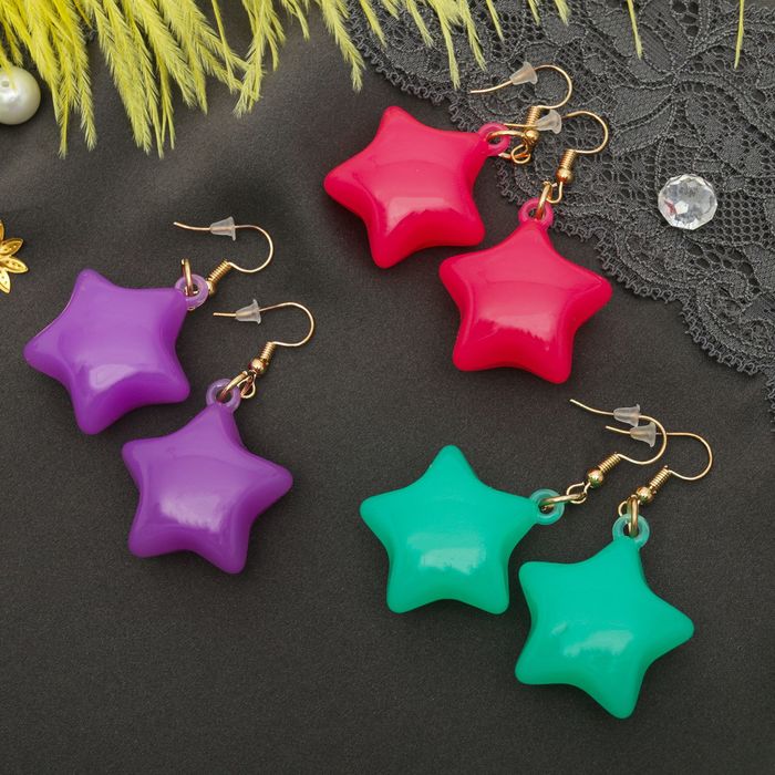 Серьги пластик "Яркая юность" звезда объёмная, цвет МИКС