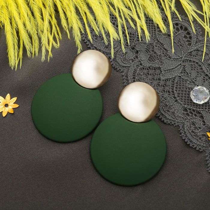 Серьги пластик "Яркая юность" дискотека, круг, зелёно-золотой