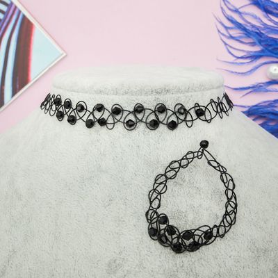 Набор 2 предмета: чокер, браслет "Классика с хрусталиками", цвет черно-антрацитовый