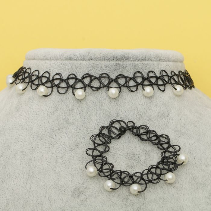 Набор 2 предмета: чокер, браслет "Классика с жемчугом", цвет черный