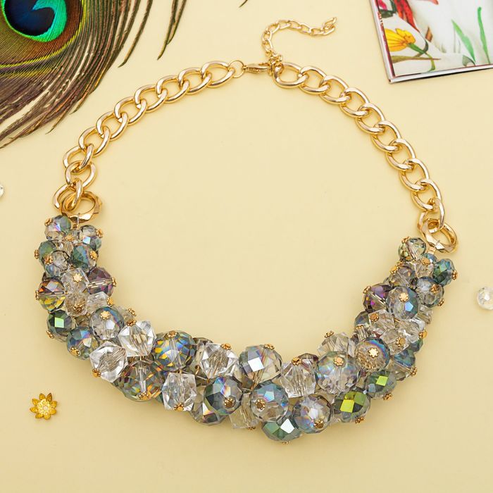 Колье "Россыпь алмазов" с цепью, цвет бело-радужный