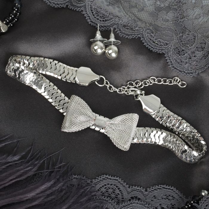 Набор 2 предмета: серьги, чокер "Триумф" бант, цвет серебро