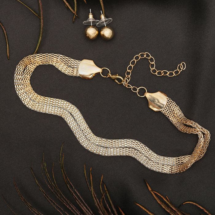 Набор 2 предмета: серьги, чокер "Триумф" плетение, цвет золото