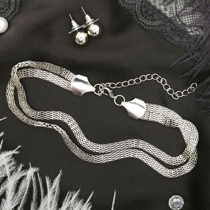 Набор 2 предмета: серьги, чокер "Триумф" плетение, цвет серебро