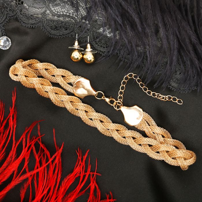 Набор 2 предмета: серьги, чокер "Триумф" коса, цвет золото