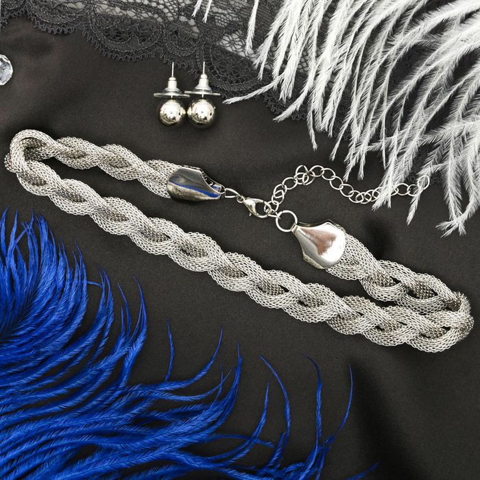 Набор 2 предмета: серьги, чокер "Триумф" коса, цвет серебро