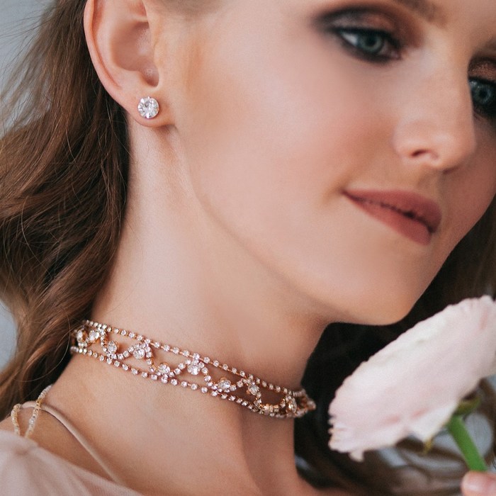 Набор 2 предмета: серьги, чокер "Торжество" волна, цвет белый в золоте