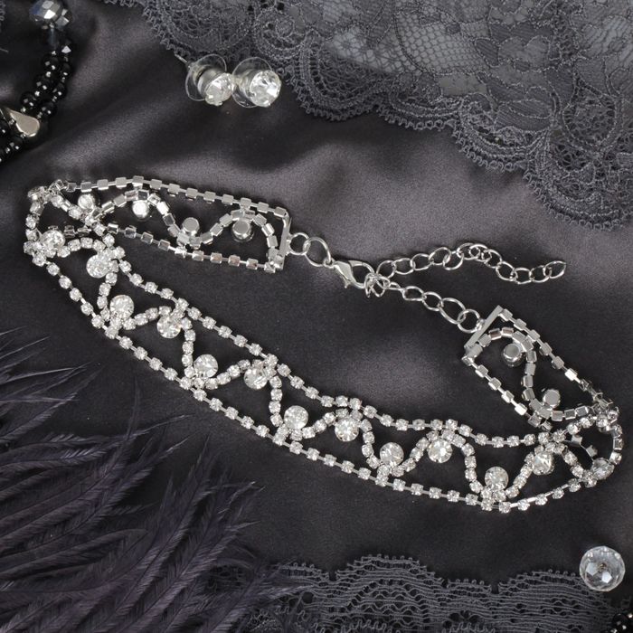 Набор 2 предмета: серьги, чокер "Торжество" волна, цвет белый в серебре