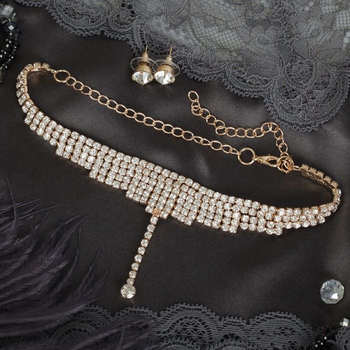 Набор 2 предмета: серьги, чокер "Торжество" капля, цвет белый в золоте