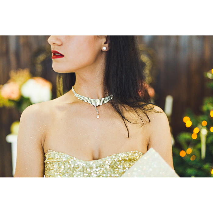 Набор 2 предмета: серьги, чокер "Торжество" капля, цвет белый в золоте