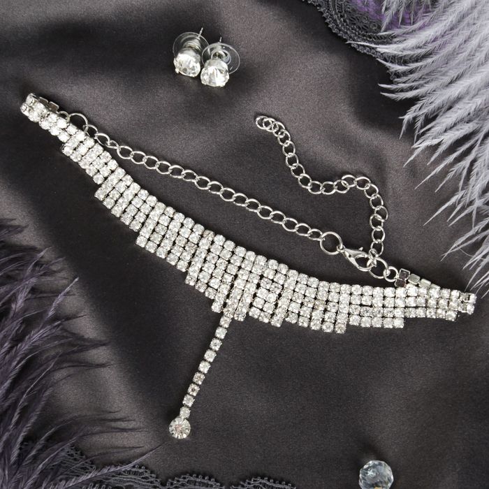 Набор 2 предмета: серьги, чокер "Торжество" капля, цвет белый в серебре