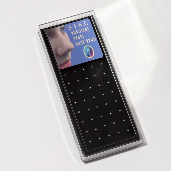 Пирсинг в нос "Шарик", набор 40шт, 0,1мм, прямой, цвет серебро