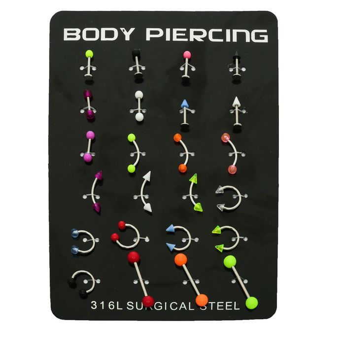 Пирсинг набор "Хардкор", 6 видов, цвет микс в серебре