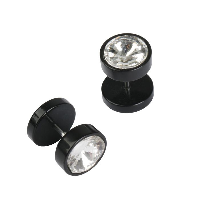 Пирсинг в ухо (плаг) "Тоннель" со стразой, цвет черный, фас 12 шт