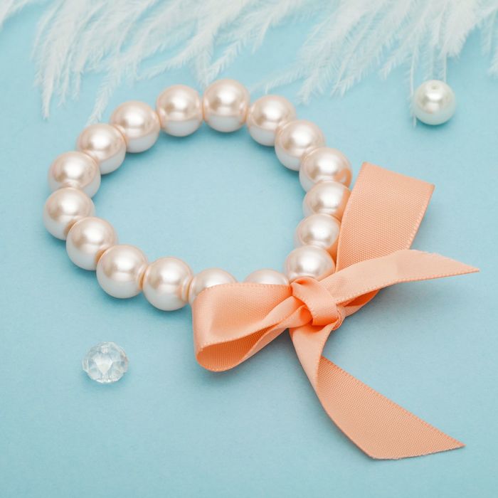 Браслет жемчуг "Бусины" с бантом, цвет розовый