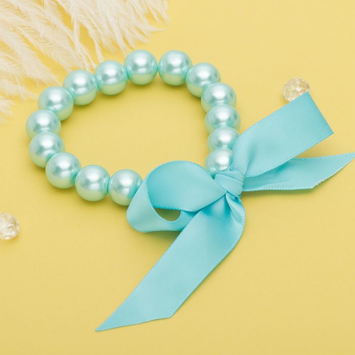Браслет жемчуг "Бусины" с бантом, цвет голубой