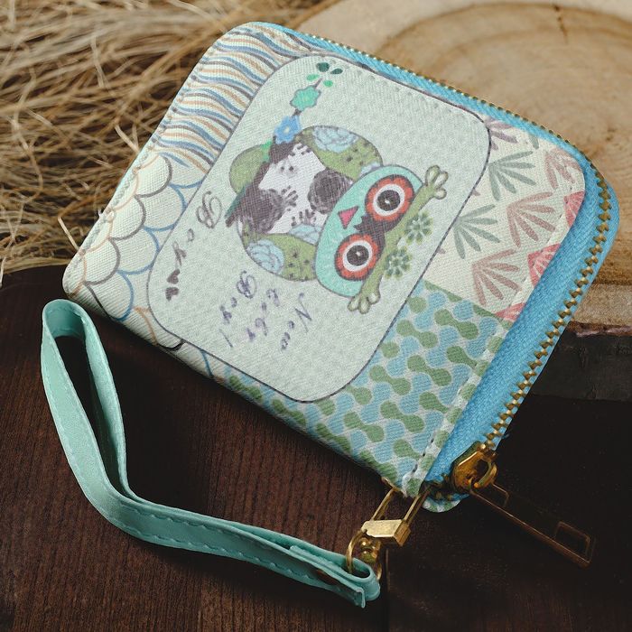 Кошелёк женский на молнии, с ручкой, 2 отдела, отдел для карт, монет, разноцветный