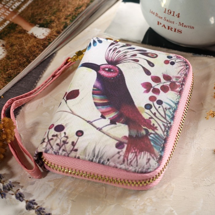 Кошелёк женский на молнии, с ручкой, 2 отдела, отдел для карт, монет, разноцветный