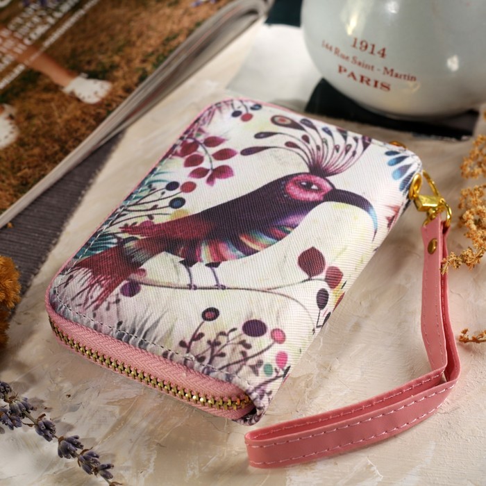 Кошелёк женский на молнии, с ручкой, 2 отдела, отдел для карт, монет, разноцветный