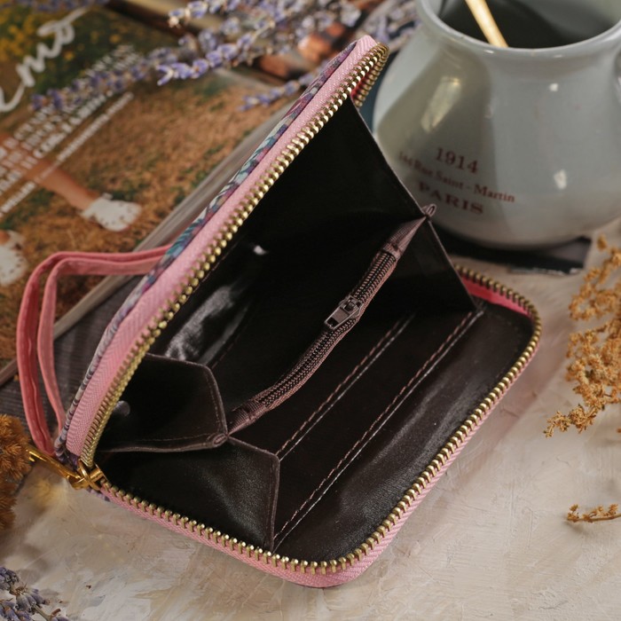 Кошелёк женский на молнии, с ручкой, 2 отдела, отдел для карт, монет, разноцветный