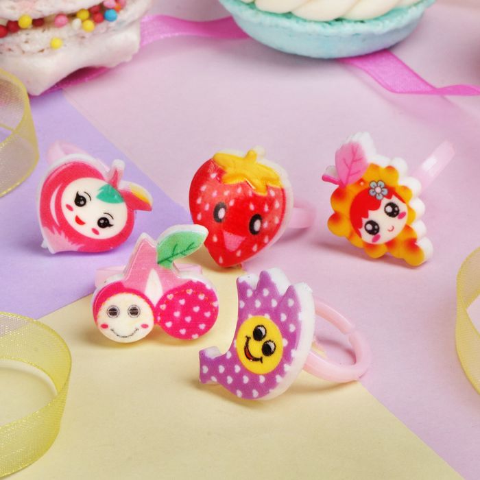 Кольцо детское "Выбражулька" фруктики, цвет МИКС, форма МИКС, безразмерное