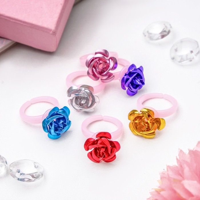 Кольцо детское "Выбражулька" роза металлическая, цвет МИКС, безразмерное