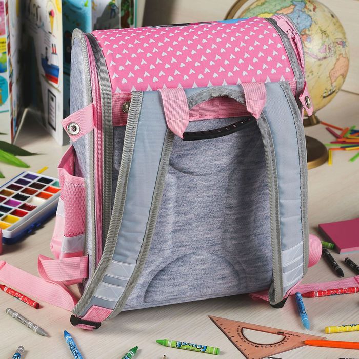 Ранец школьный каркасный с ортопедической спинкой 35*26*16 см 2 отделения 3 кармана «Котенок»