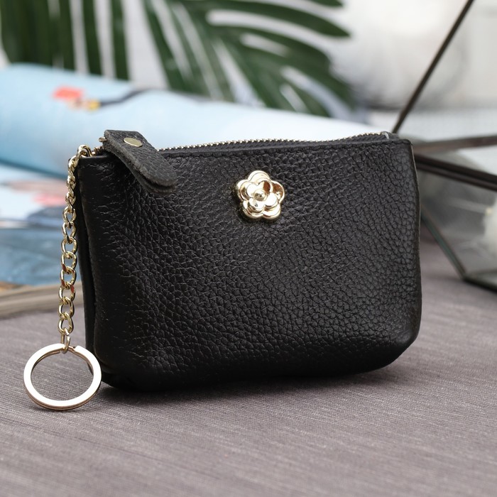 Кошелёк женский на молнии, 1 отдел, с кольцом для ключей, цвет чёрный