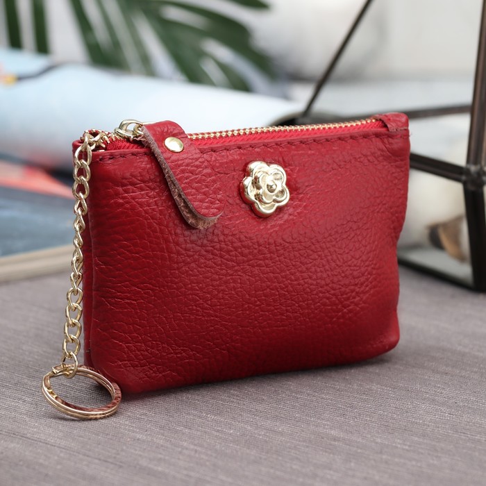 Кошелёк женский на молнии, 1 отдел, с кольцом для ключей, цвет красный