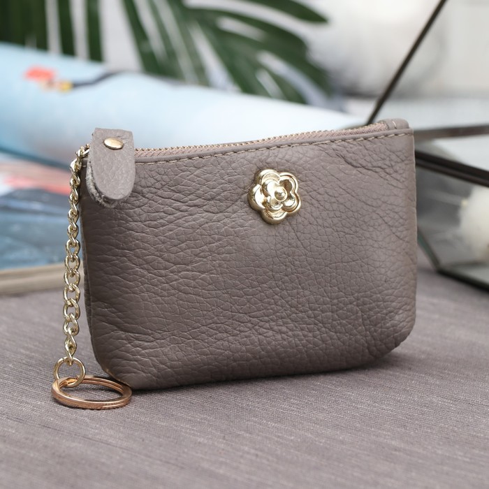 Кошелёк женский на молнии, 1 отдел, с кольцом для ключей, цвет серый