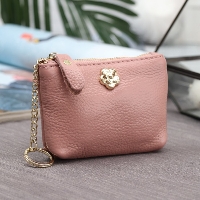 Кошелёк женский на молнии, 1 отдел, с кольцом для ключей, цвет светло-розовый