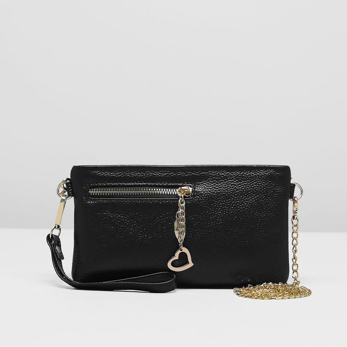 Клатч женский на молнии, 1 отдел с перегородкой, 2 наружных кармана, длинная цепочка, цвет чёрный