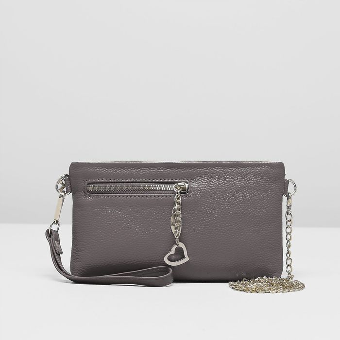 Клатч женский на молнии, 1 отдел с перегородкой, 2 наружных кармана, длинная цепочка, цвет серый