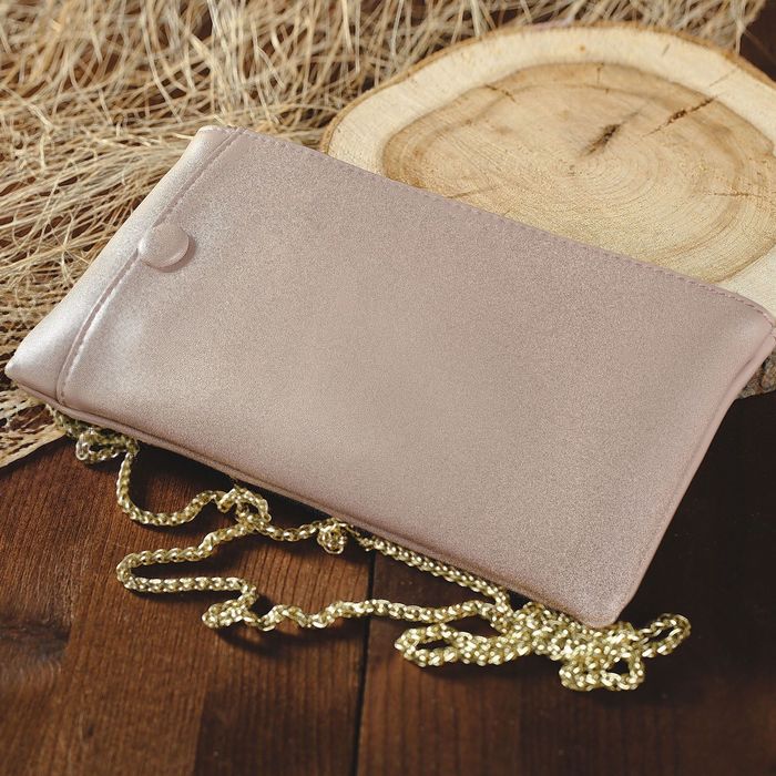 Клатч женский, отдел, для карт, наружный карман для телефона, длинная цепь, цвет пудровый