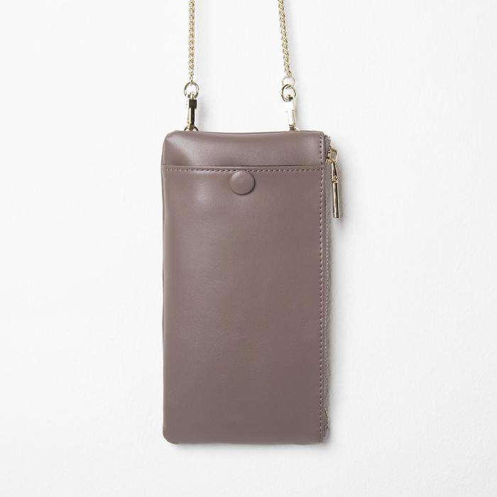 Клатч женский, отдел, для карт, наружный карман для телефона, длинная цепь, цвет хаки