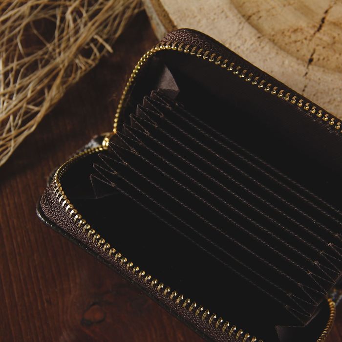 Визитница на молнии, 1 отдел, 10 карманов, цвет коричневый