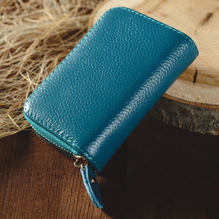 Визитница на молнии, 1 отдел, 10 карманов, цвет бирюзовый