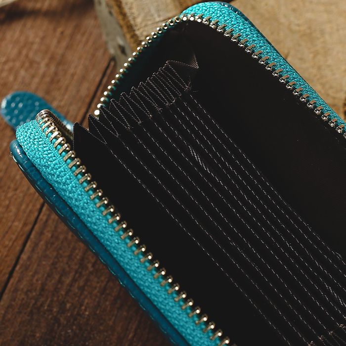 Визитница на молнии, 1 отдел, 10 карманов, цвет бирюзовый