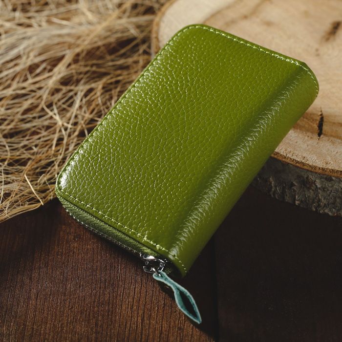Визитница на молнии, 1 отдел, 10 карманов, цвет зелёный