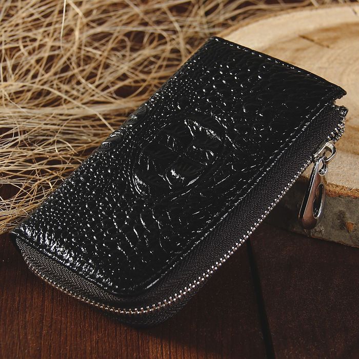 Ключница на молнии, 1 отдел, карман для карт, кольцо, карабины, цвет чёрный