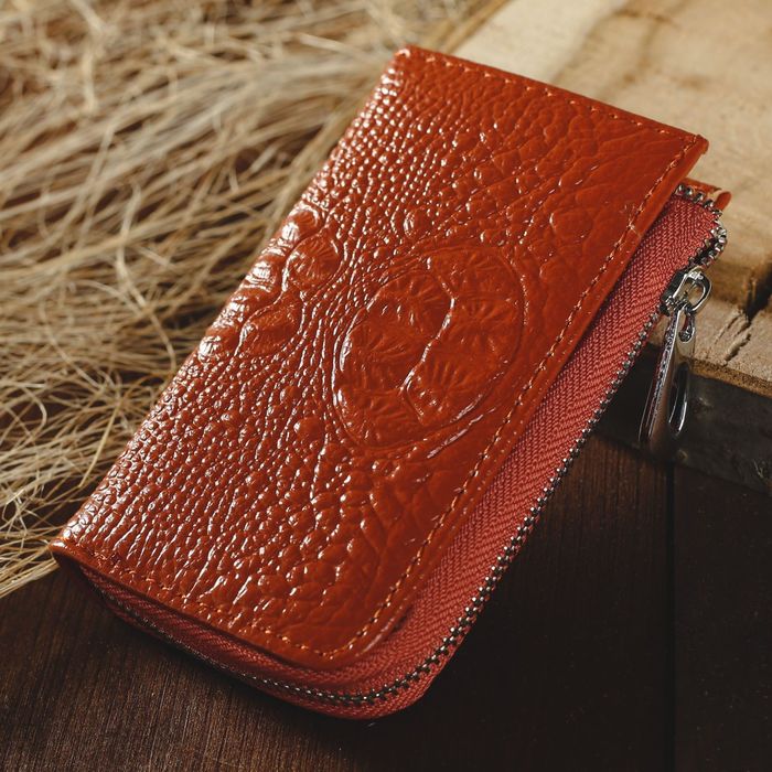 Ключница на молнии, 1 отдел, карман для карт, кольцо, карабины, цвет коричневый