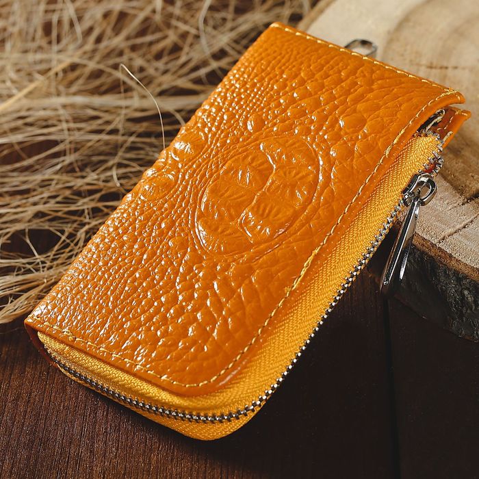 Ключница на молнии, 1 отдел, карман для карт, кольцо, карабины, цвет жёлтый