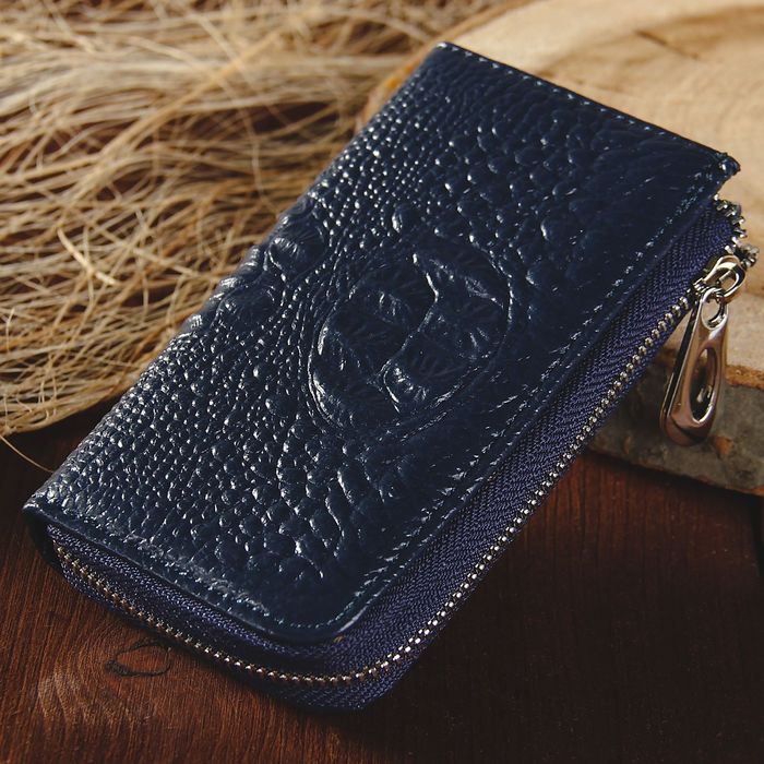 Ключница на молнии, 1 отдел, карман для карт, кольцо, карабины, цвет синий