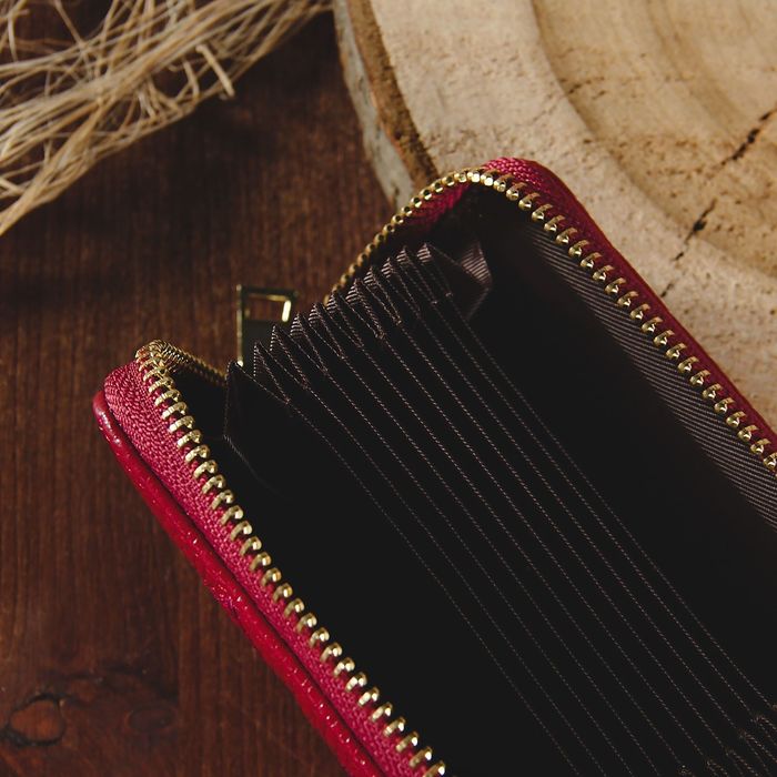 Визитница на молнии, 1 отдел, 10 карманов, цвет тёмно-малиновый