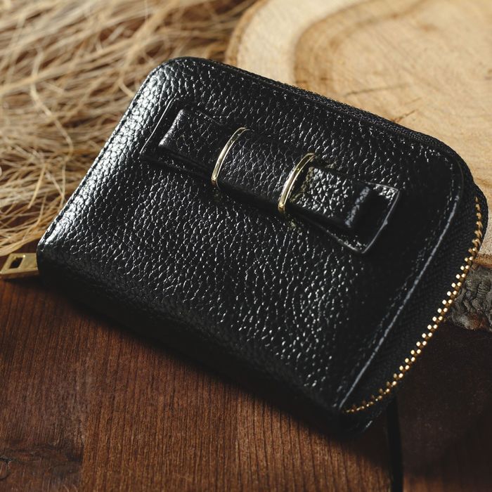 Кошелёк женский, 2 отдела, для монет, на молнии, цвет чёрный